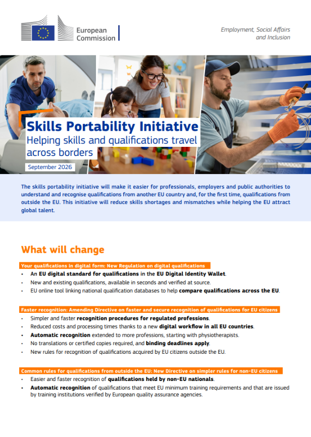 Title page of the factsheet on the Skills Portability Initiative